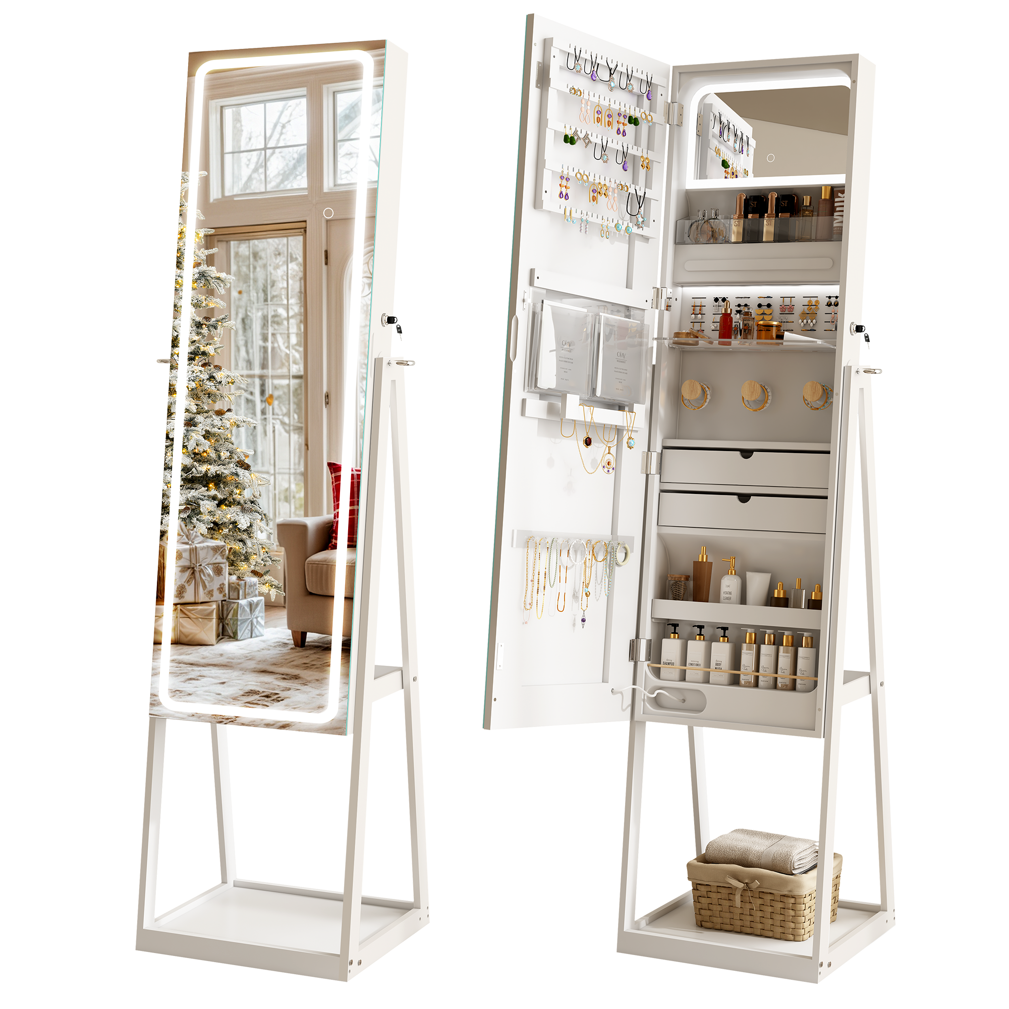 S'bagno Luxury LED Jewelry Mirror Cabinet with Organizer & Full Mirror-JC7001